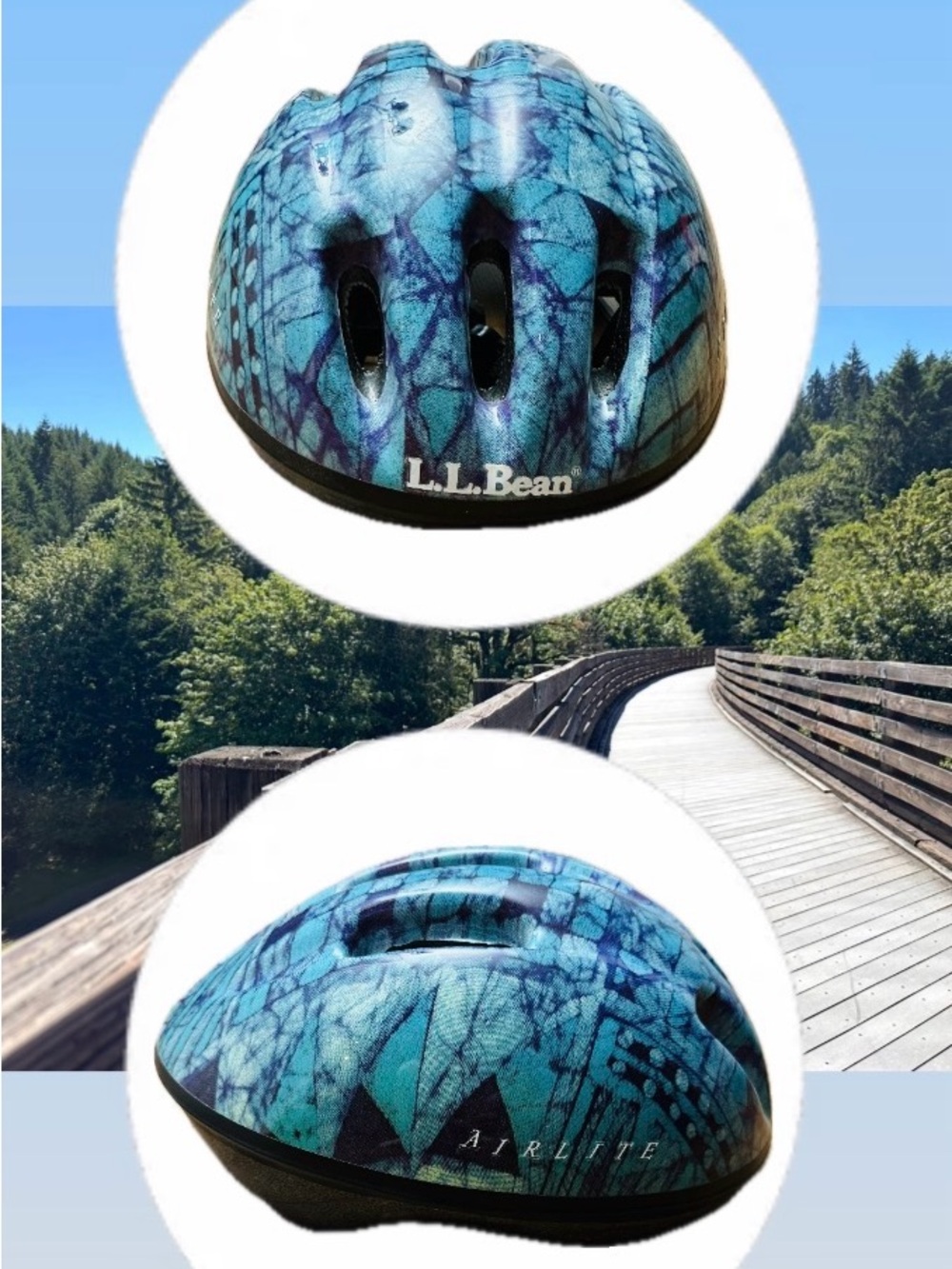 L.L. Bean w Blue Patterned Bike Helmet